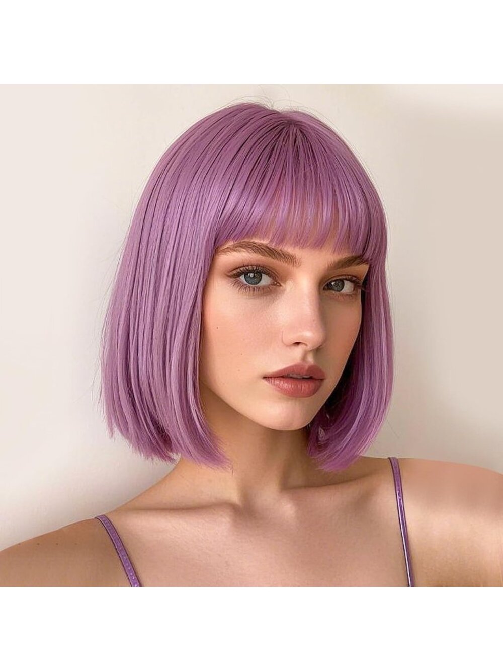 Women 01-pink Heat Resistant Synthetic Bob Party Neon Wig Bangs 12 Inch